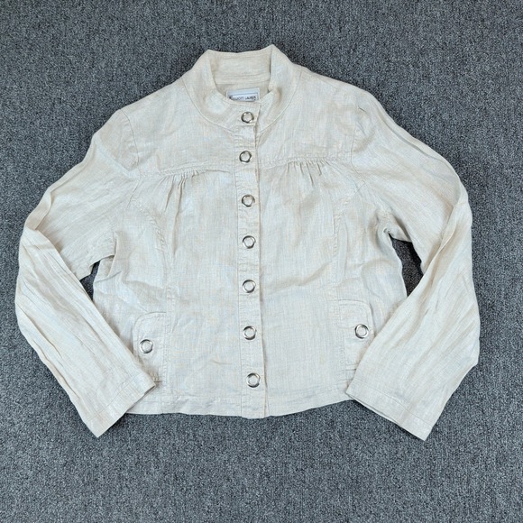 Elliott Lauren Vintage Y2K Jacket Women 12 Beige Metallic 100% Linen Shacket USA — photo 2